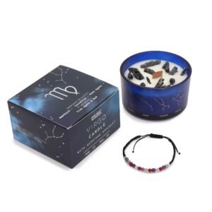 Virgo Candle with Gemstone Bracelet – Amethyst, Carnelian, Moss Agate